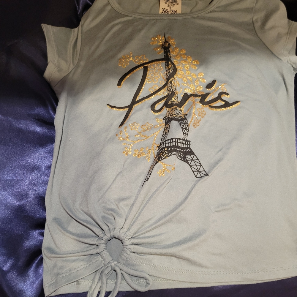 Lily Bleu Paris Graphic Tee - Light Blue and Gold